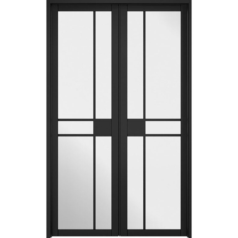 LPD Greenwich W4 Black Fully Finished Light Clear Glass Internal Door Pair - 2031mm x 1246mm (80 inch x 49 inch)