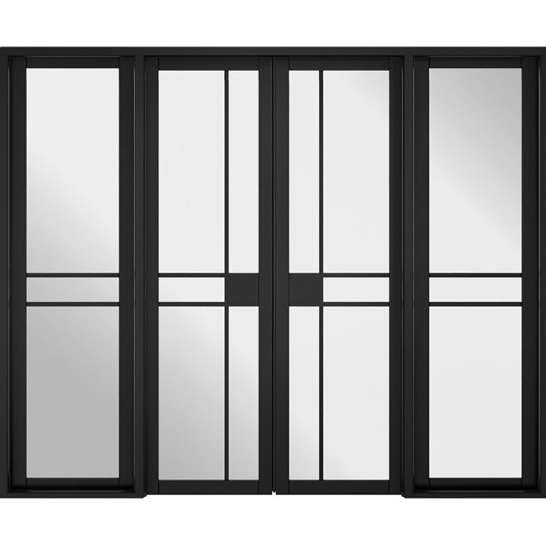 LPD Greenwich W8 Black Fully Finished Light Clear Glass Internal Door Pair - 2031mm x 2478mm (80 inch x 97.6 inch)