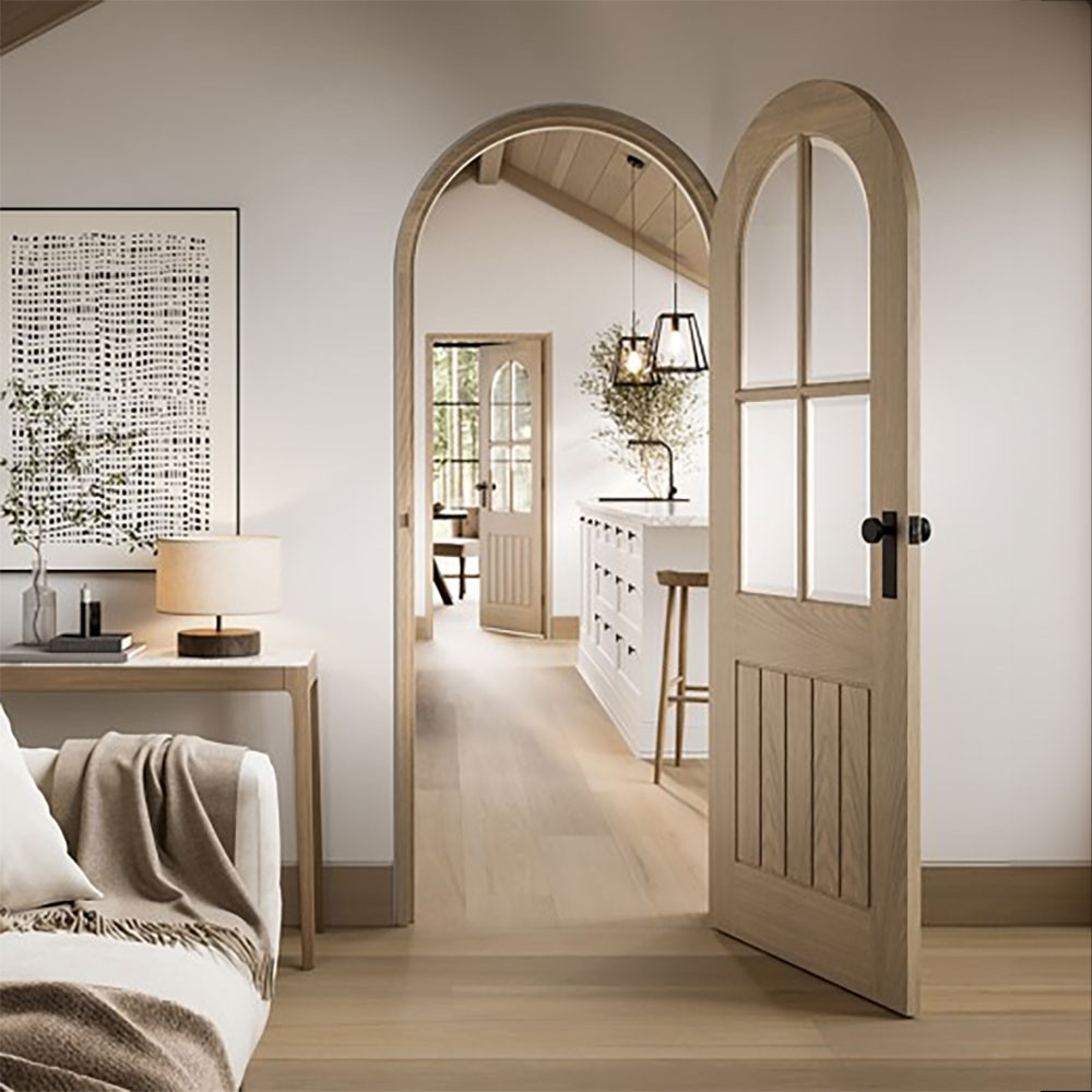 LPD Mexicano Cottage Fully Finished Blonde Oak Clear Bevelled Glass Curved Top Internal Door Secondary