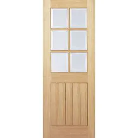 LPD Mexicano Unfinished Oak 6 Light Clear Bevelled Glass Internal Door
