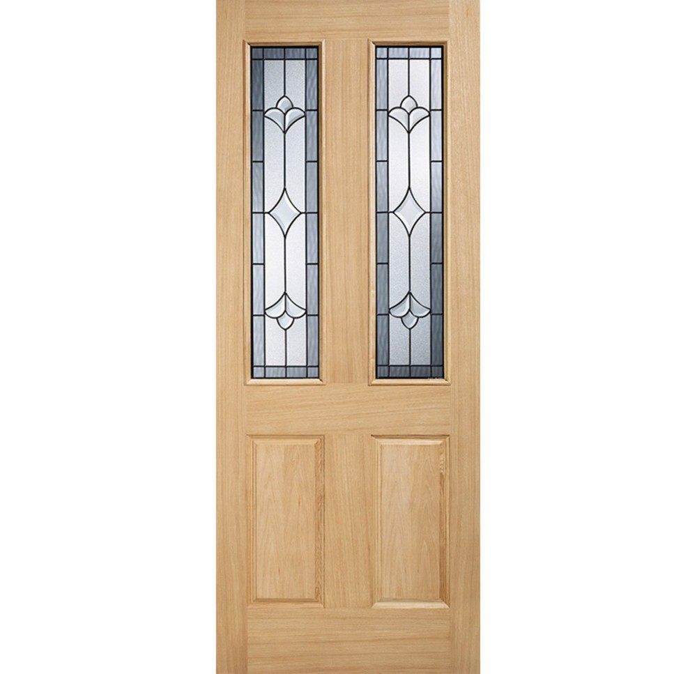 LPD Salisbury Oak Unfinished 2 Light Decorative Glass External Front Door