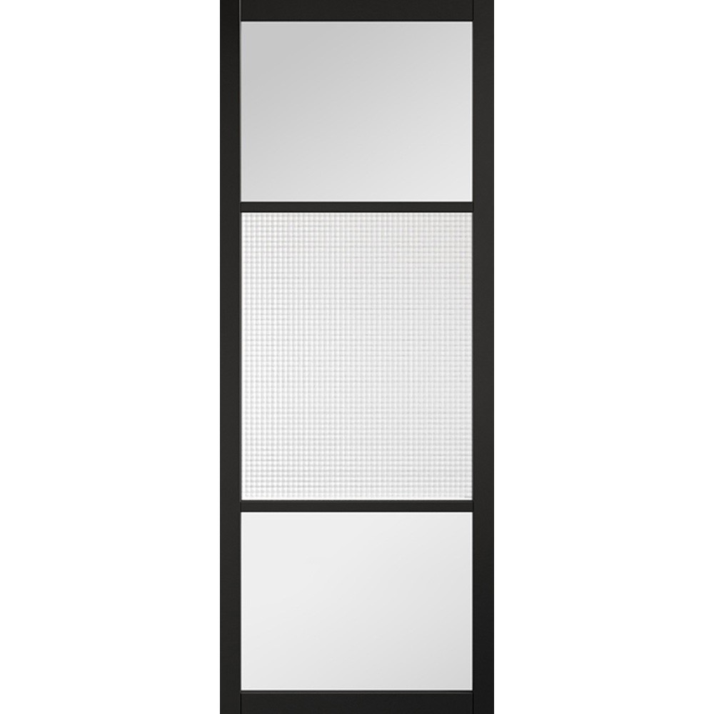 LPD Sutton Fully Finished Black 3 Light Clear & Cross Reeded Glass Internal Door