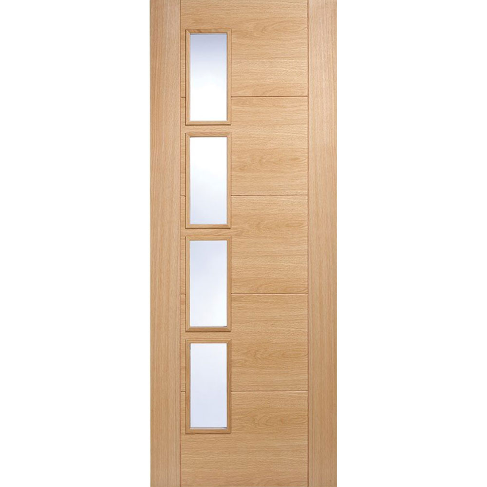 LPD Vancouver Fully Finished Oak Offset 4 Light Toughened Glass Internal Door