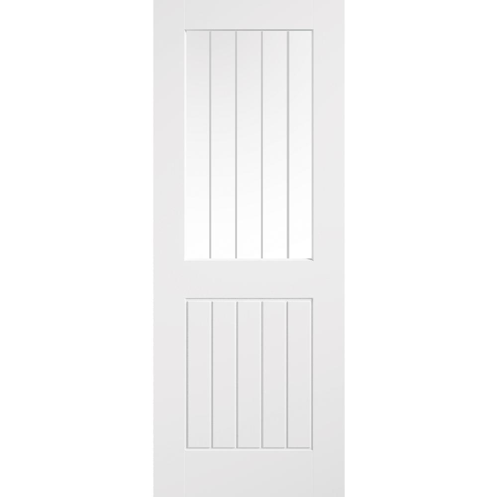 LPD Mexicano Textured White Primed Clear Glass with Frosted Lines Internal Door