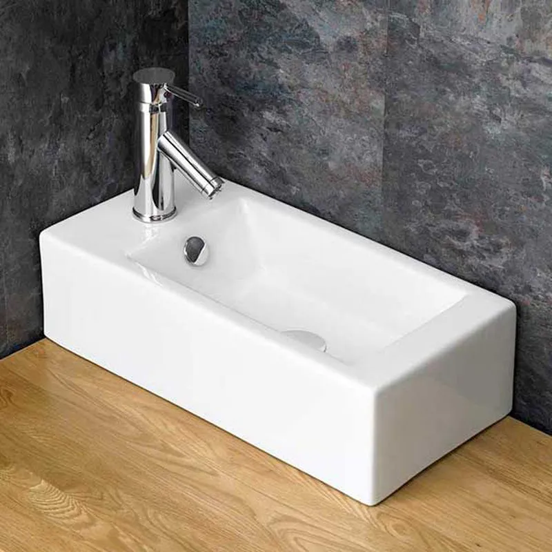 Lucca 500mm White Ceramic Narrow Rectangular Left Hand Basin | clickbasin®