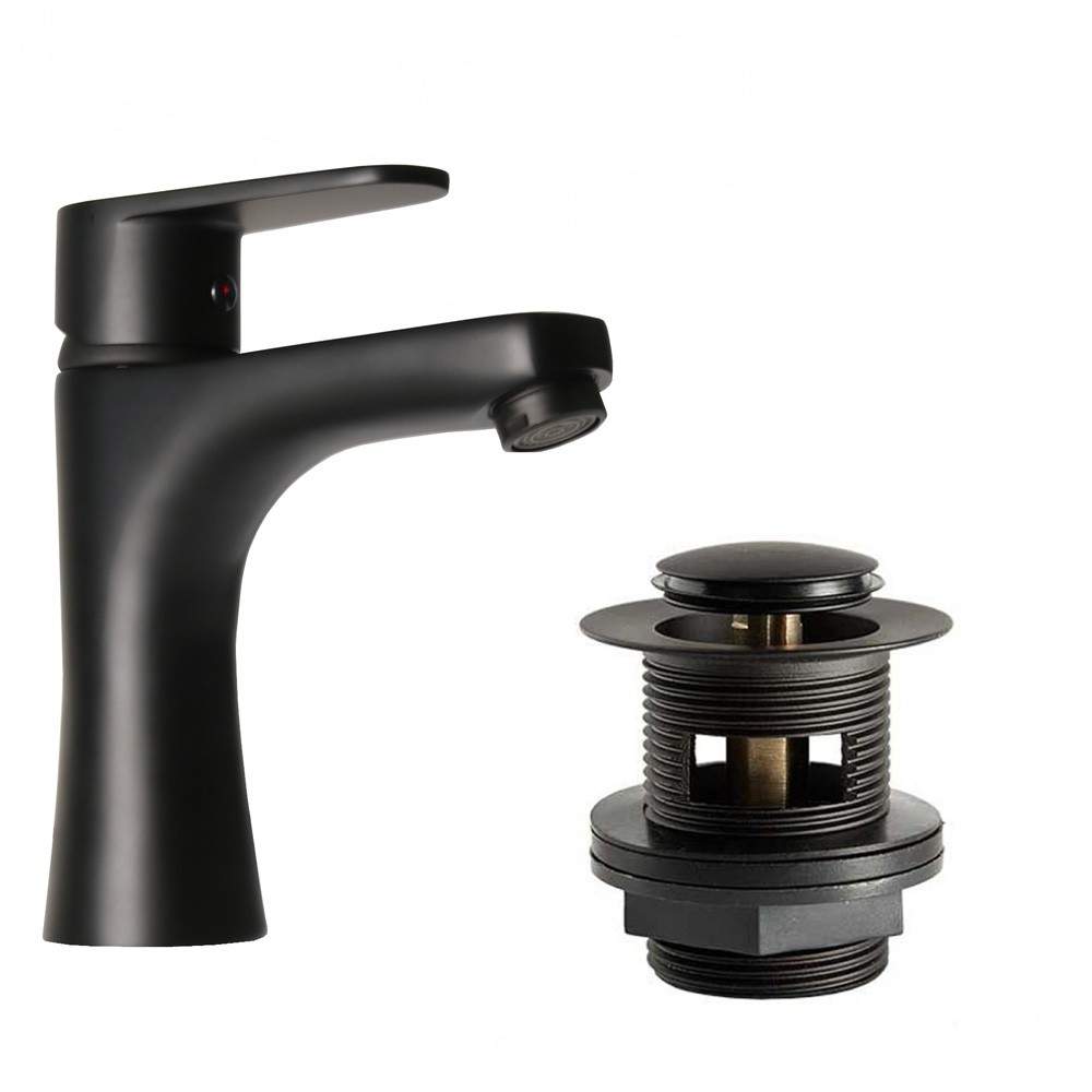 Clickbasin Black Low Matt Basin Mixer Tap With Slotted Waste