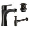 Low Matt Black Basin Mixer Tap with Black Slotted Waste & Black Bottle Trap