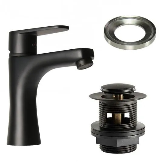 Tap Ring Color Code Low Matt Black Basin Mixer Tap with Black Slotted Waste & Glass Ring ...