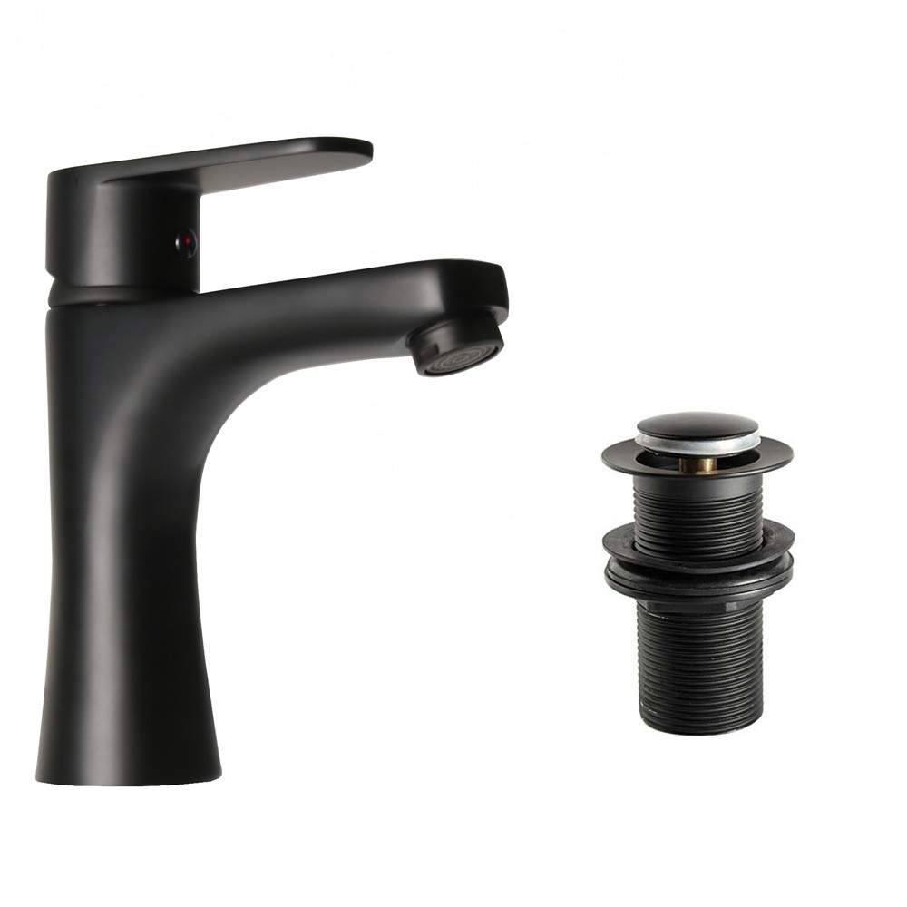 Clickbasin Black Low Matt Basin Mixer Tap With Non Slotted Waste