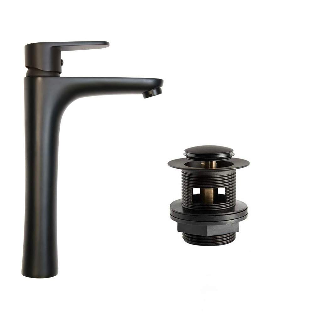 Clickbasin Black Tall Matt Basin Mixer Tap With Slotted Waste