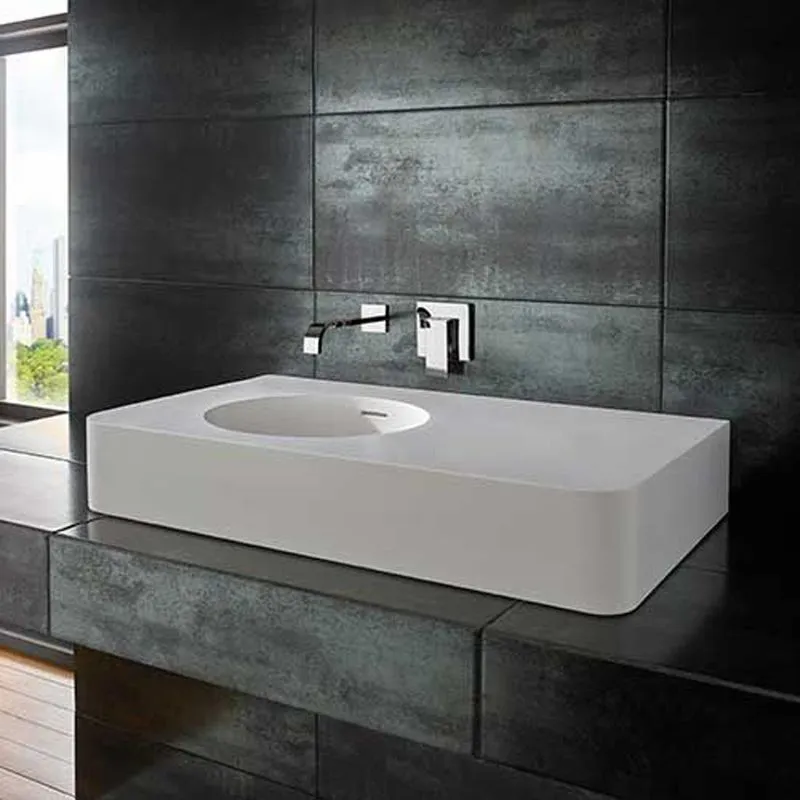 Maze 800mm White Stone Resin Large Rectangular Basin - Without Tap Hole ...