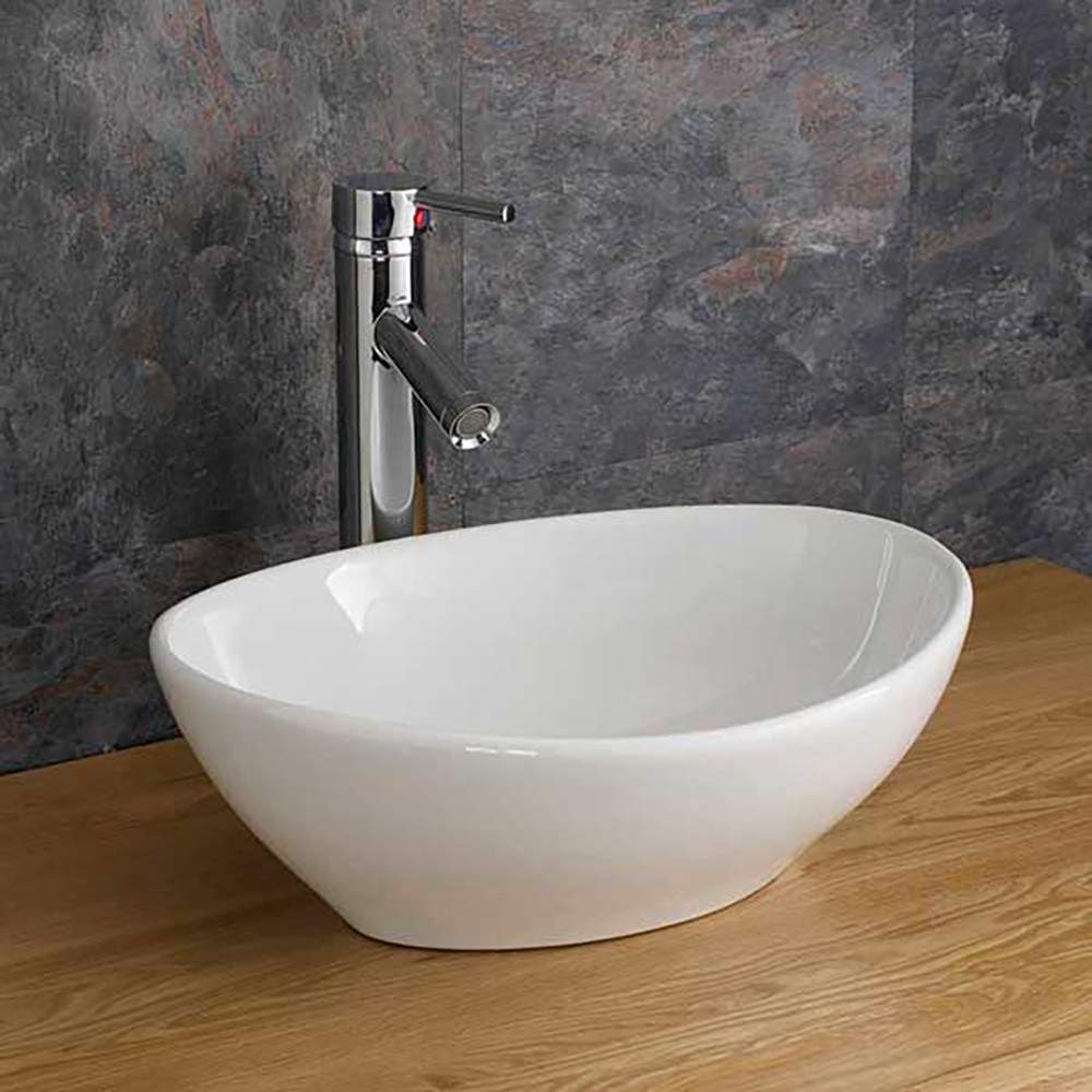 Clickbasin White Messina 400Mm X 340Mm Ceramic Oval Countertop Basin