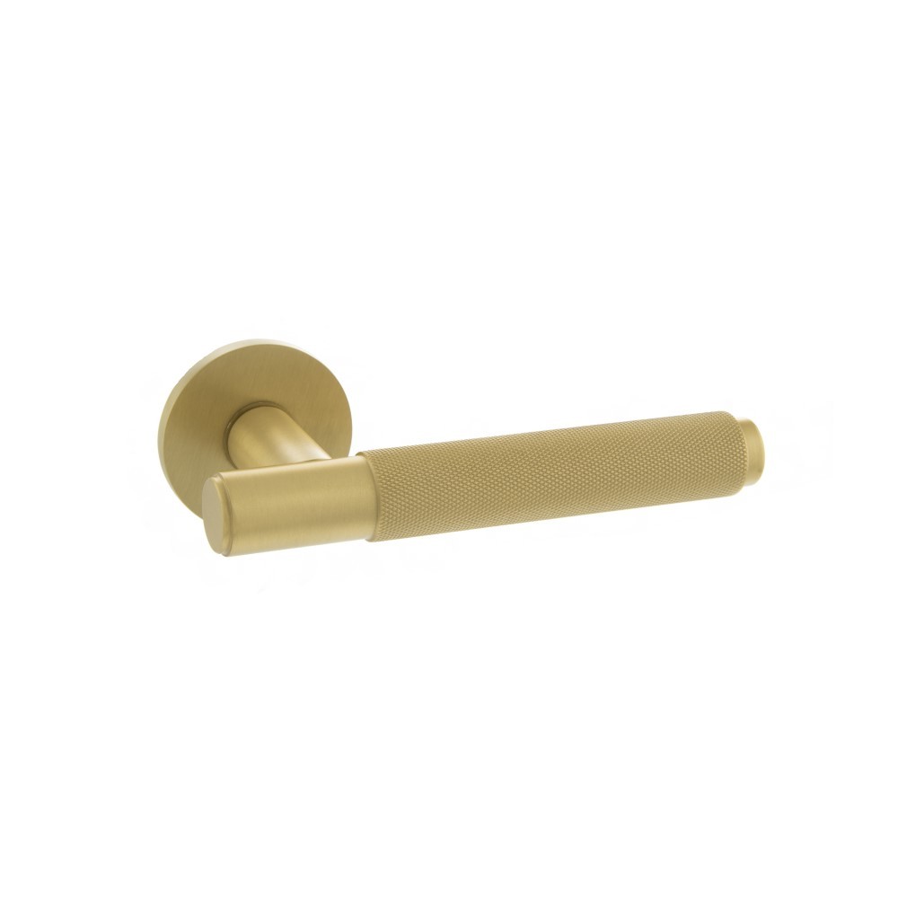 Millhouse Brass Crompton Knurled Lever on 5mm Slimline Rose Door Handle