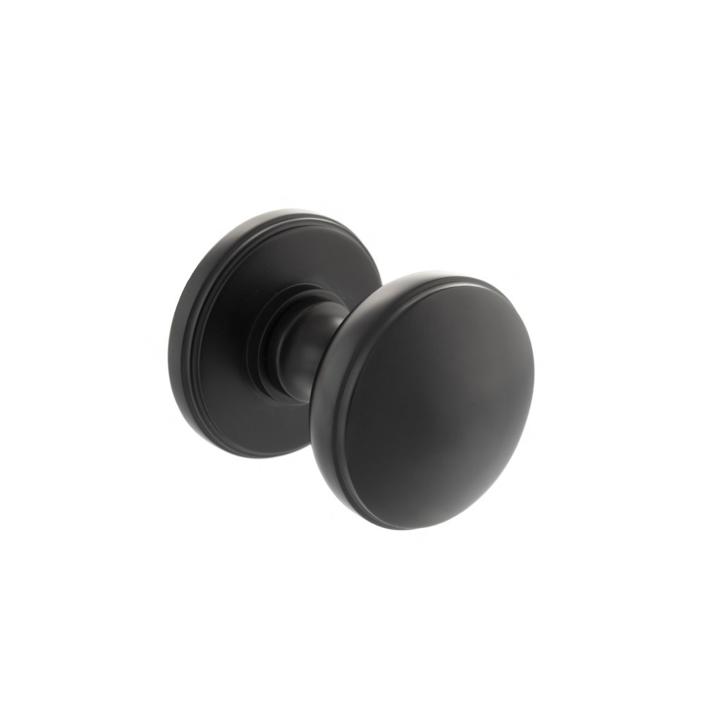 Millhouse_Brass_Edison_Solid_Brass_Domed_Mortice_Knob_on_Concealed_Fix_Rose Matt Black