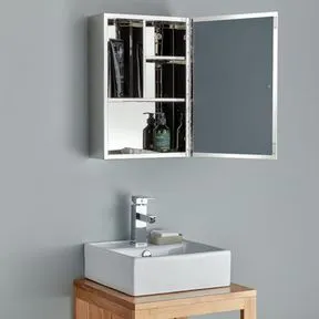 Monaco Stainless Steel 350mm x 500mm Slimline Bathroom Mirror Cabinet With Single Door