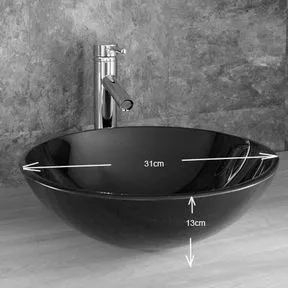 Monza 310mm Black Glass Round Countertop Basin