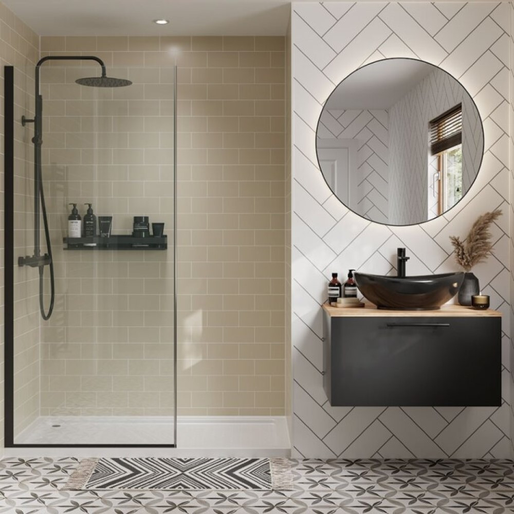 Multipanel Herringbone Tile Effect Alpine White Tongue & Groove Hydrolock Shower Wall Panel - 2400mm x 598mm