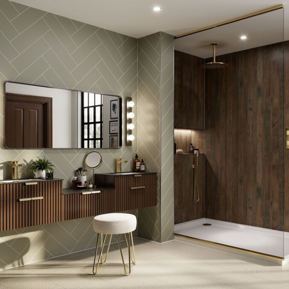 Multipanel Herringbone Tile Effect Sage Green Tongue & Groove Hydrolock Shower Wall Panel - 2400mm x 598mm