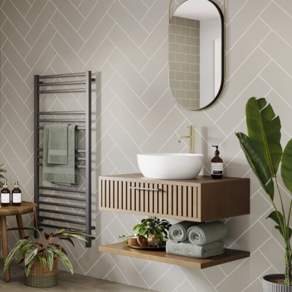 Multipanel Herringbone Tile Effect Taupe Grey Tongue & Groove Hydrolock Shower Wall Panel - 2400mm x 598mm