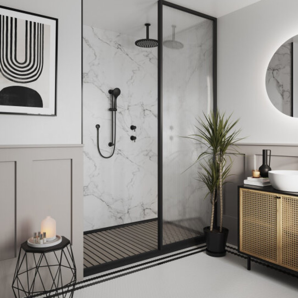 Multipanel Pure White Grey Tongue & Groove Hydrolock Shower Wall Panel - 2400mm x 1200mm