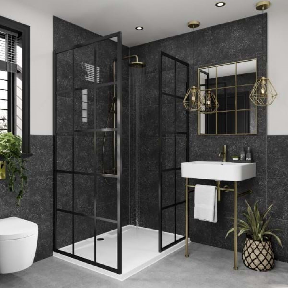 Multipanel Tile Effect Black Mineral Tongue & Groove Hydrolock Shower Wall Panel - 2400mm x 598mm