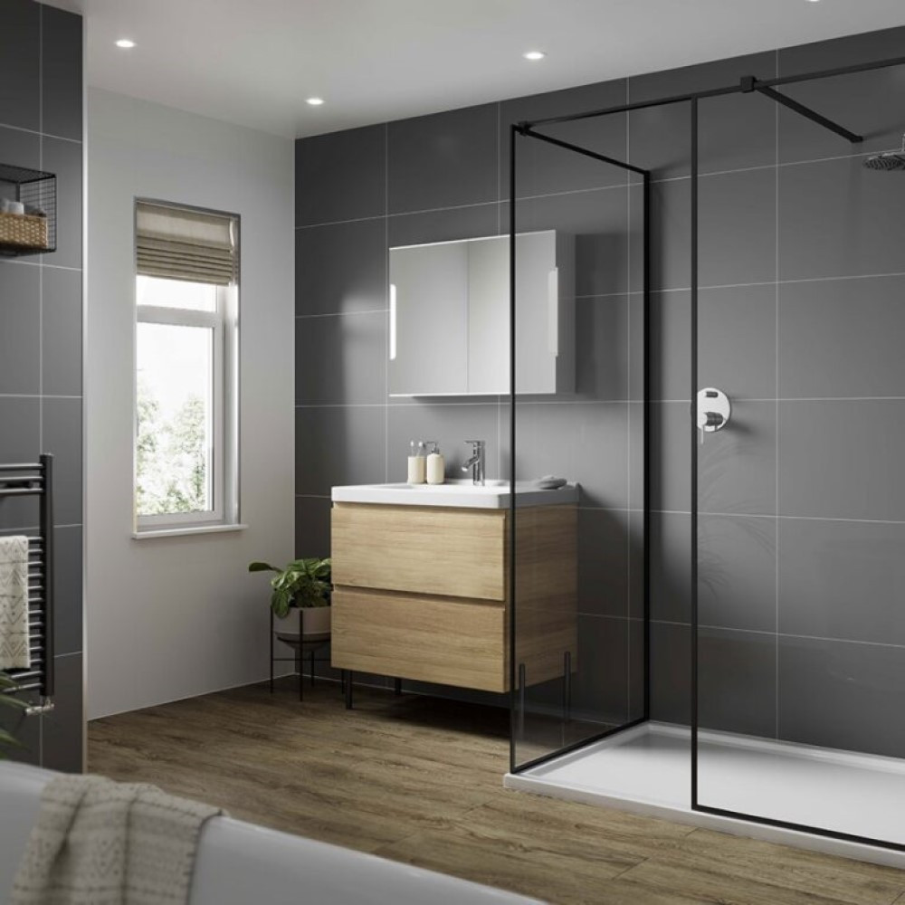 Multipanel Tile Effect Dust Grey Tongue & Groove Hydrolock Shower Wall Panel - 2400mm x 598mm