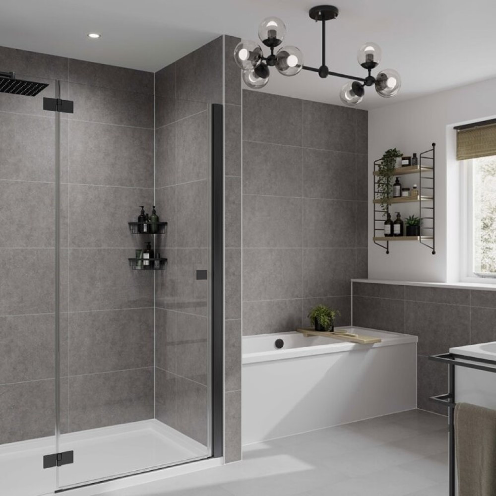Multipanel Tile Effect Grey Mineral Tongue & Groove Hydrolock Shower Wall Panel - 2400mm x 598mm