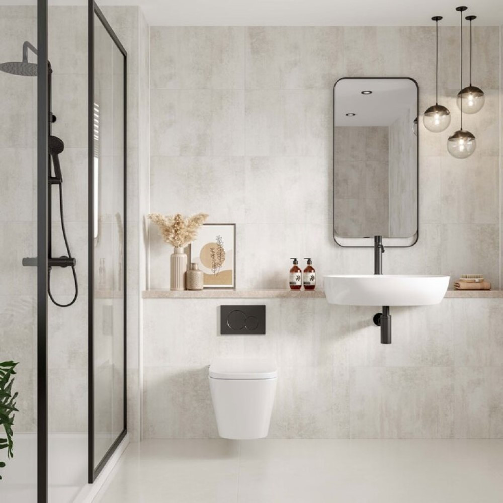 Multipanel Tile Effect White Gypsum Tongue & Groove Hydrolock Shower Wall Panel - 2400mm x 598mm