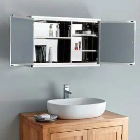 Nancy Stainless Steel 800mm x 500mm Extra Large Twin Door Bathroom Mirror Cabinet