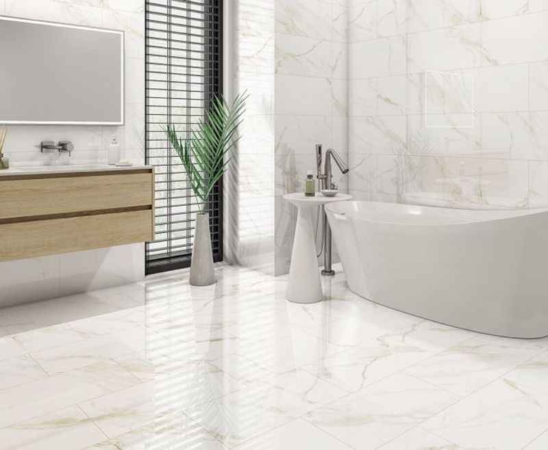 Calacatta Gold Gloss Marble Effect Porcelain Wall & Floor Tile 300mm