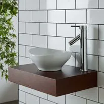 Bologna White Ceramic Oval Basin & Narrow Cherry Red Shelf