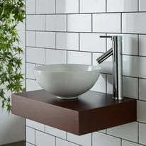 Cami White Ceramic Round Basin & Narrow Cherry Red Shelf