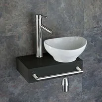 Bologna White Ceramic Oval Basin & Black Gloss Shelf