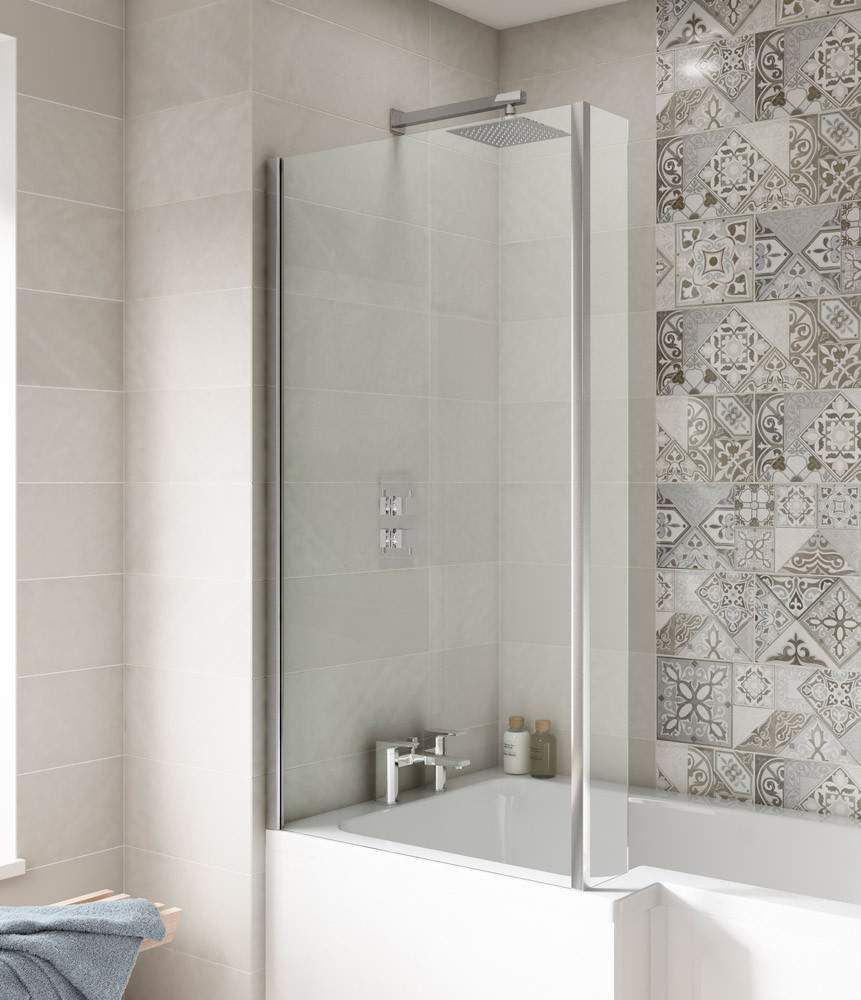 Nuie Silver Pacific Polished Chrome Fixed Return Bath Screen Aluminium Glass