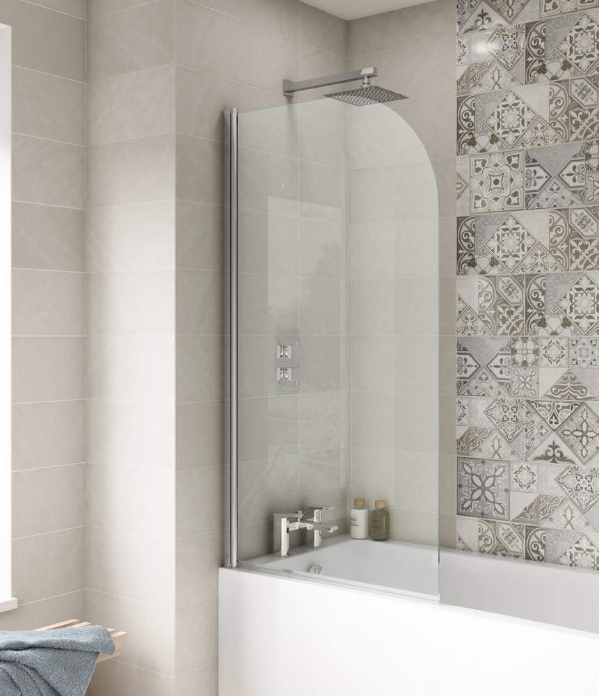 Nuie Chrome Polished Round Bath Screen Aluminium Glass