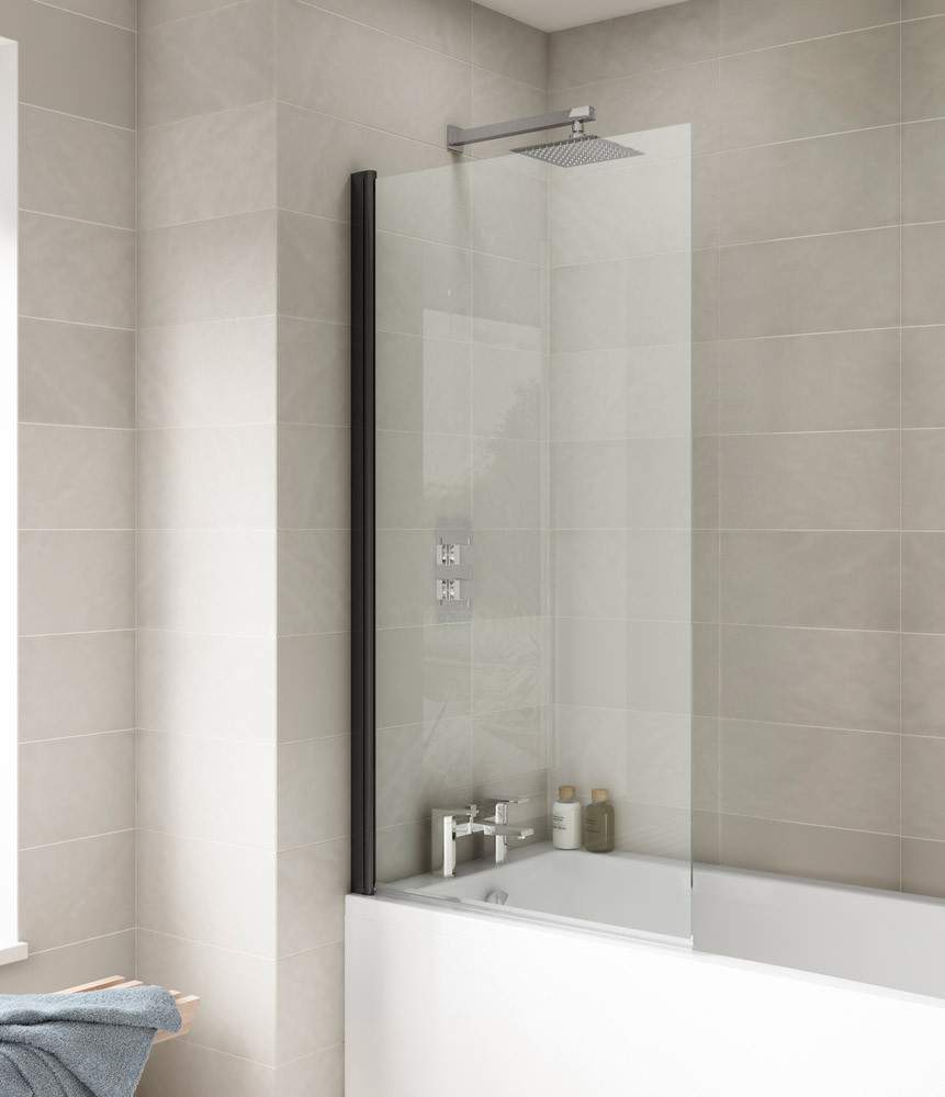 Nuie Black Matt Square Bath Screen Aluminium Glass