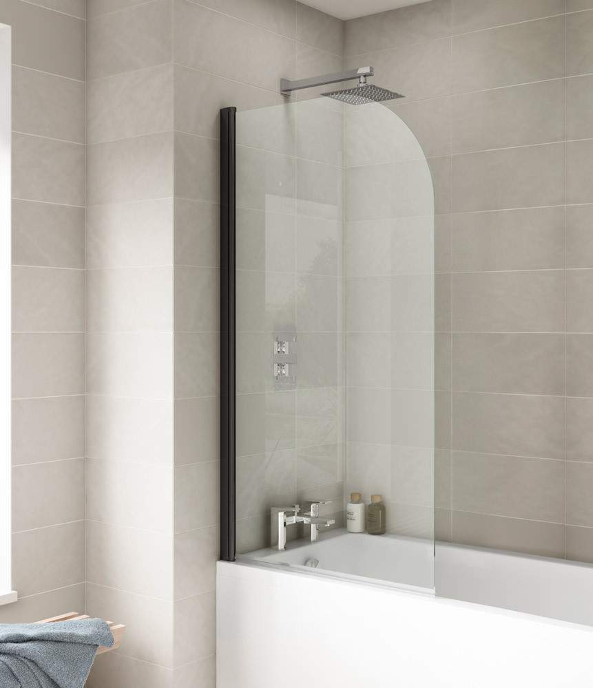 Nuie Black Matt Round Bath Screen Aluminium Glass