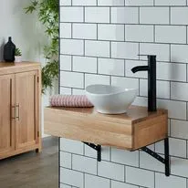 Bologna White Ceramic Oval Basin & Small Suza Oak Shelf