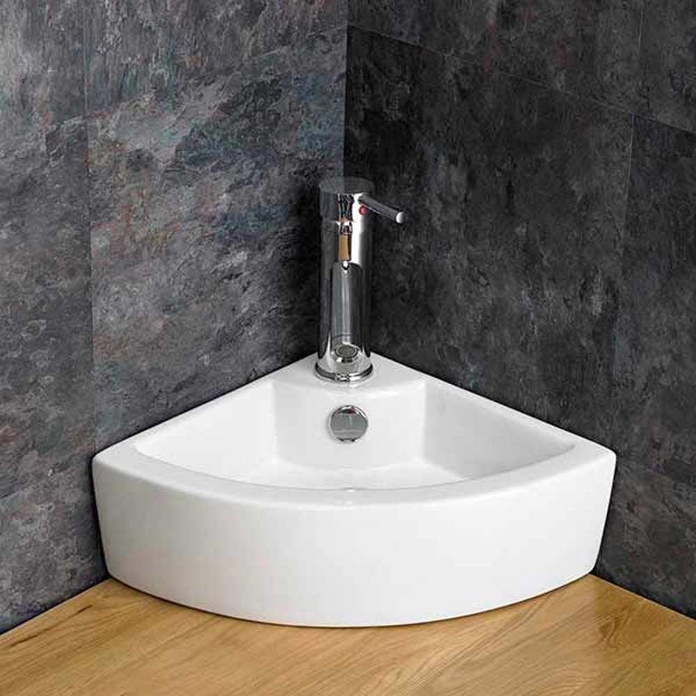 Clickbasin White Olbia 445Mm Ceramic Small Corner Cloakroom Basin With Overflow