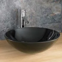Padova 420mm Black Glass Large Round Countertop Basin