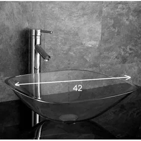 Padova 420mm Clear Glass Large Countertop Square Basin