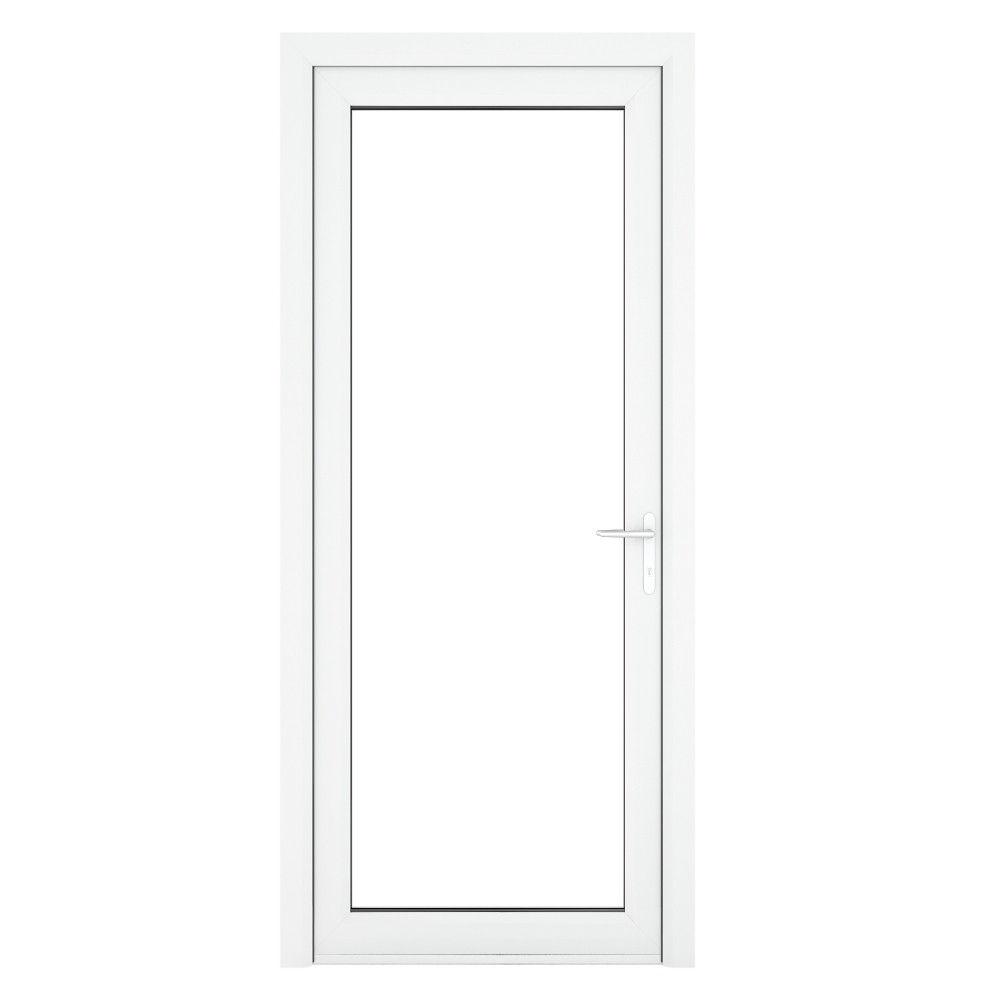 Crystal Triple Glazed Left Hand Side Hung Clear Full Glass White Single Door - 2090mm