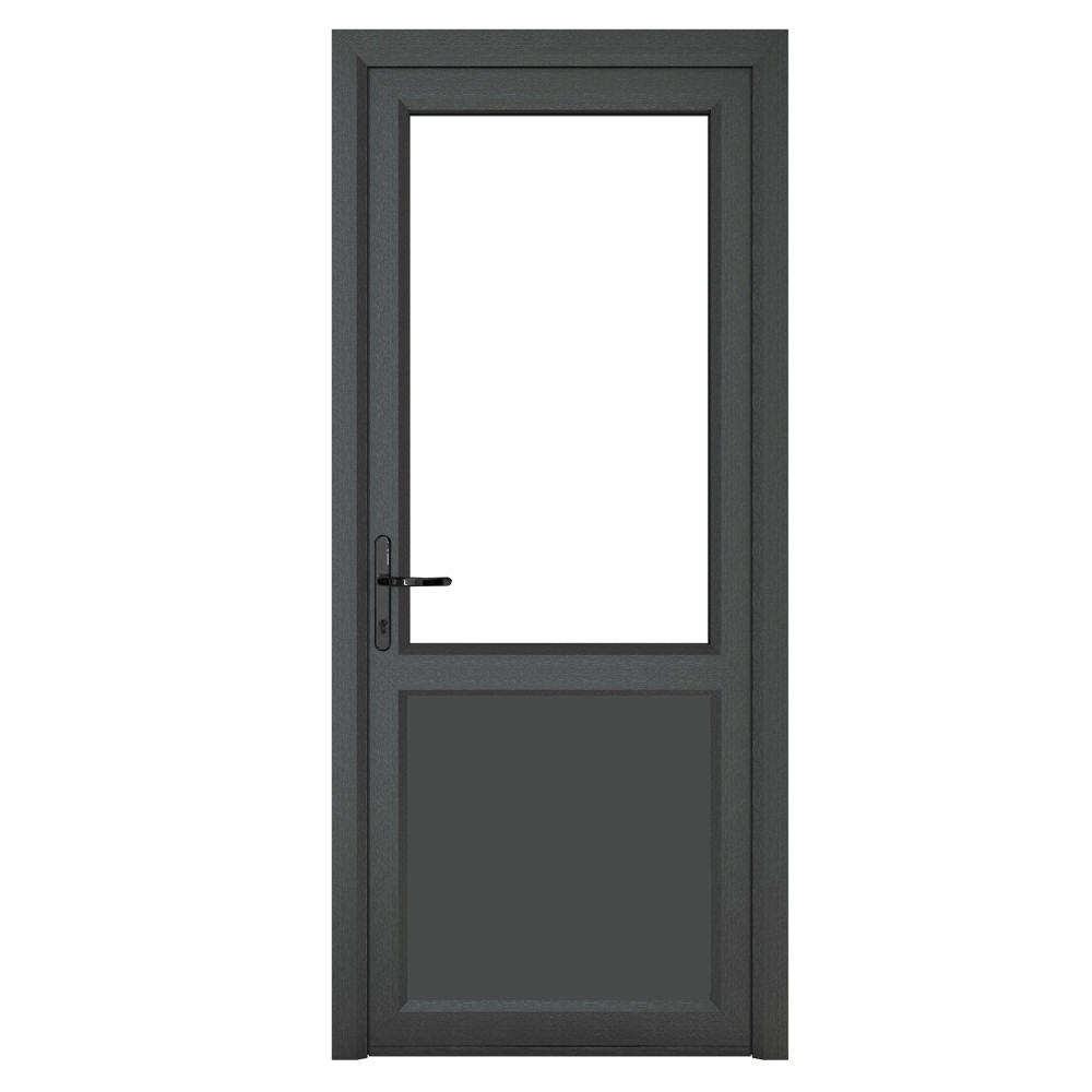 Crystal Triple Glazed Right Hand Side Hung Clear Half Panel Grey/White Single Door - 2090mm