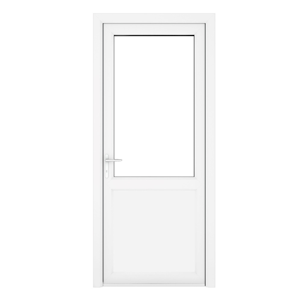 Crystal Triple Glazed Right Hand Side Hung Clear Half Panel White Single Door - 2090mm