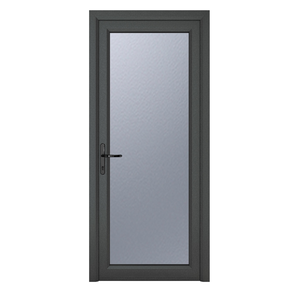 Crystal Triple Glazed Right Hand Side Hung Obscure Full Glass Grey/White Single Door - 2090mm