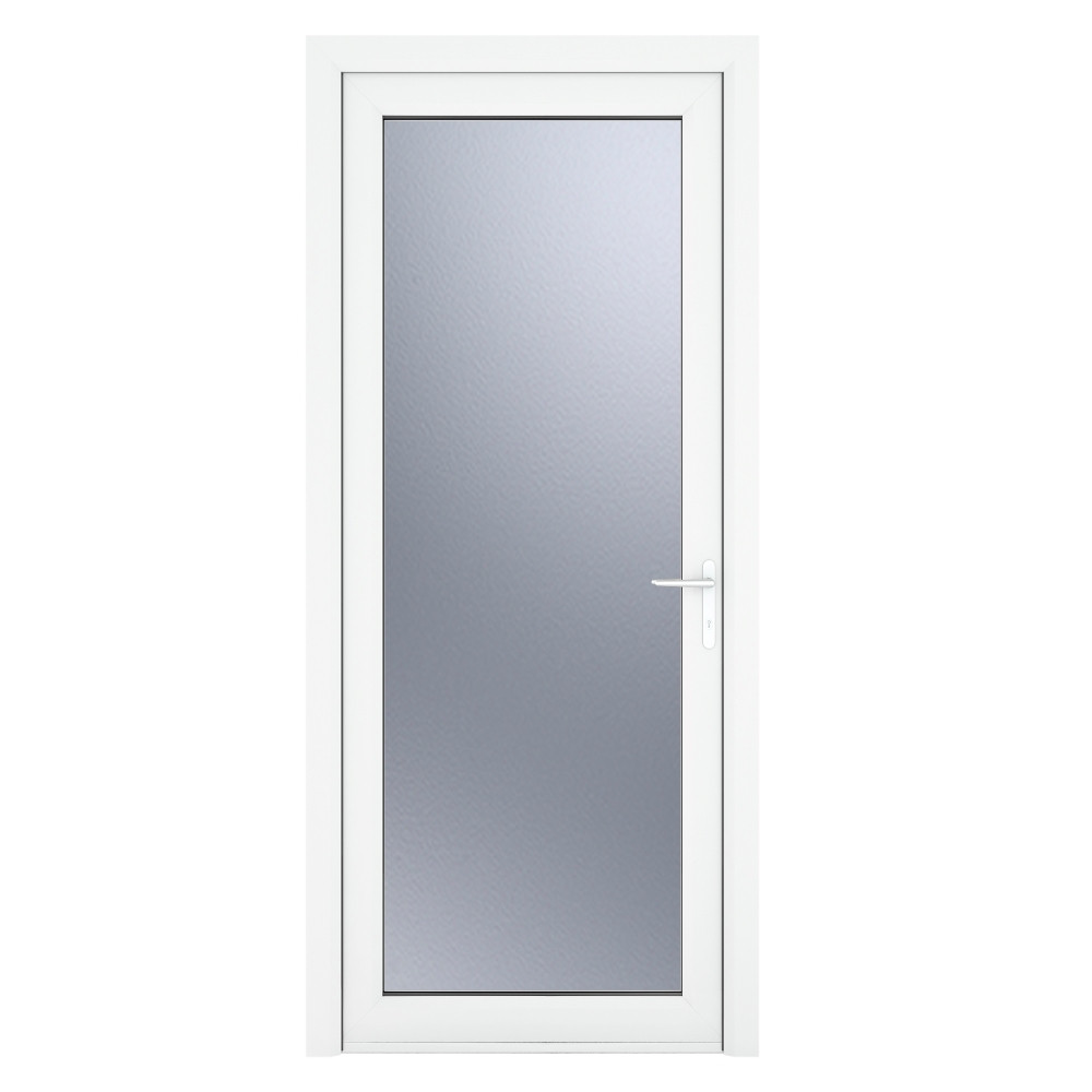 Crystal Triple Glazed Left Hand Side Hung Obscure Full Glass White Single Door - 2090mm