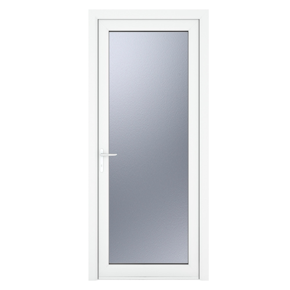 Crystal Triple Glazed Right Hand Side Hung Obscure Full Glass White Single Door - 2090mm