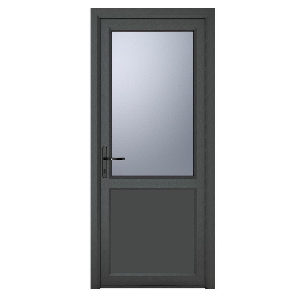 Crystal Triple Glazed Right Hand Side Hung Obscure Half Panel Grey/White Single Door - 2090mm