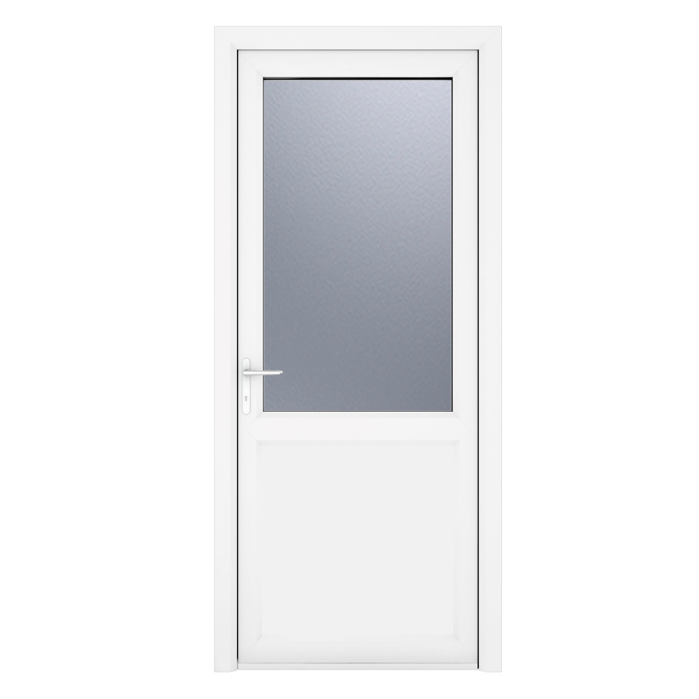 Crystal Triple Glazed Left Hand Side Hung Obscure Half Panel White Single Door - 2090mm