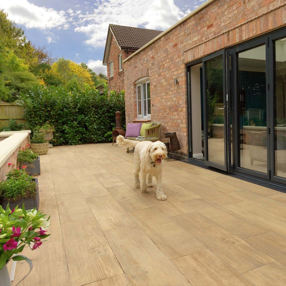 Pavestone Deckwood Buff Wood-Effect Porcelain Plank Paving Slabs - 1200mm x 295mm